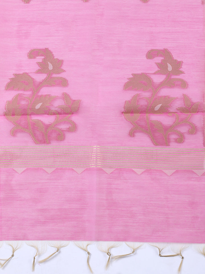 Printed Chanderi Unstitched Suit With Pant &amp; Dupatta