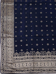 Embroidered Art Silk Blue Unstitched Suit With Pant & Dupatta