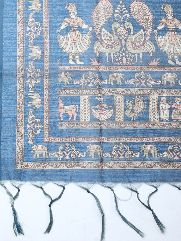 Embroidered Chanderi Unstitched Suit With Pant &amp; Dupatta