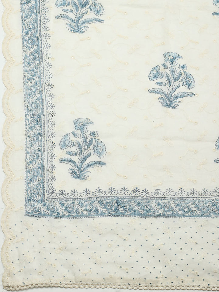 Printed Cotton Blend Unstitched Suit With Pant &amp; Dupatta