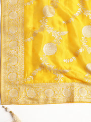 Neck Embroidered Chanderi Unstitched Suit With Dupatta