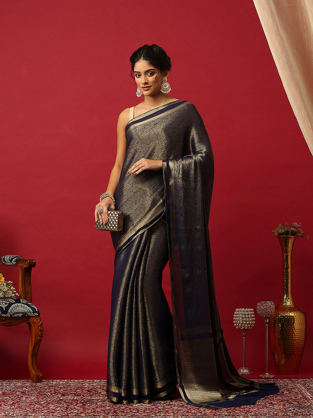 Plain Crepe Saree