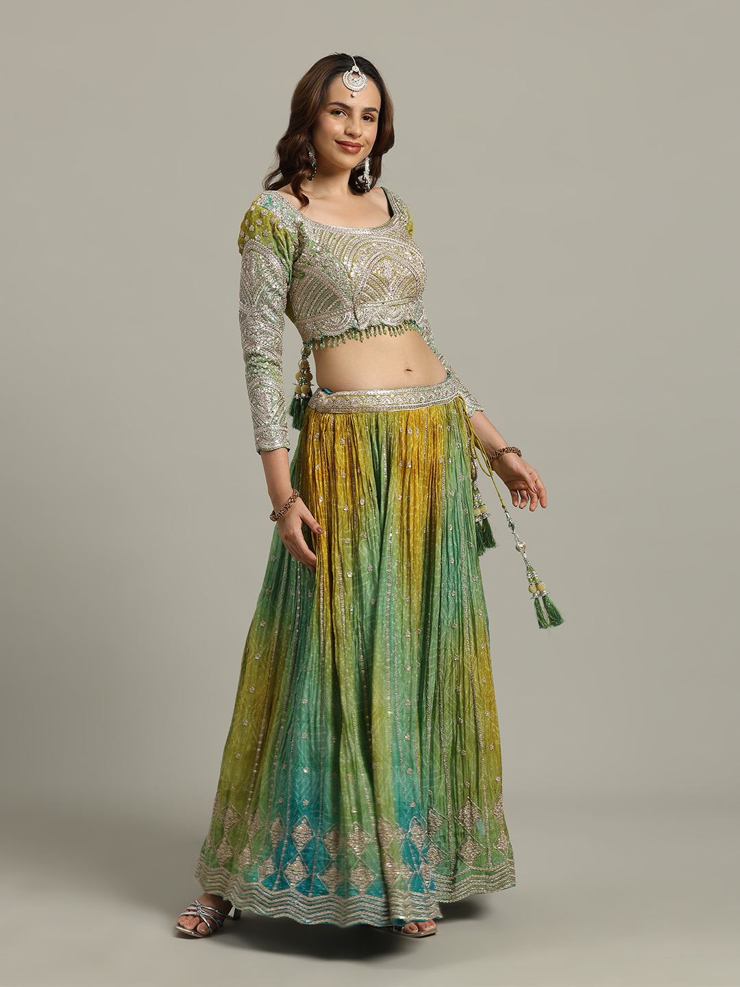 Bandhani Crepe Choli With Lehenga &amp; Dupatta
