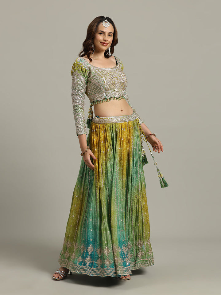 Bandhani Crepe Choli With Lehenga &amp; Dupatta
