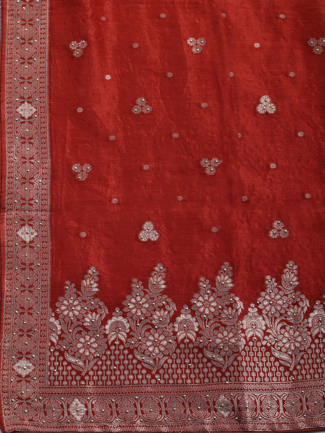 Embroidered Art Silk Unstitched Suit With Dupatta