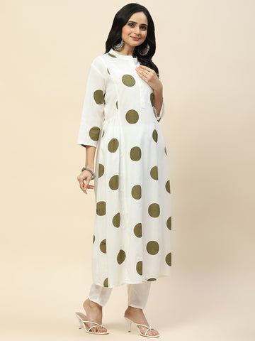 Printed Booti Cotton Kurta With Pants & Dupatta