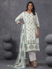 Digital Floral Printed Cotton Blend Kurta With Pants & Dupatta