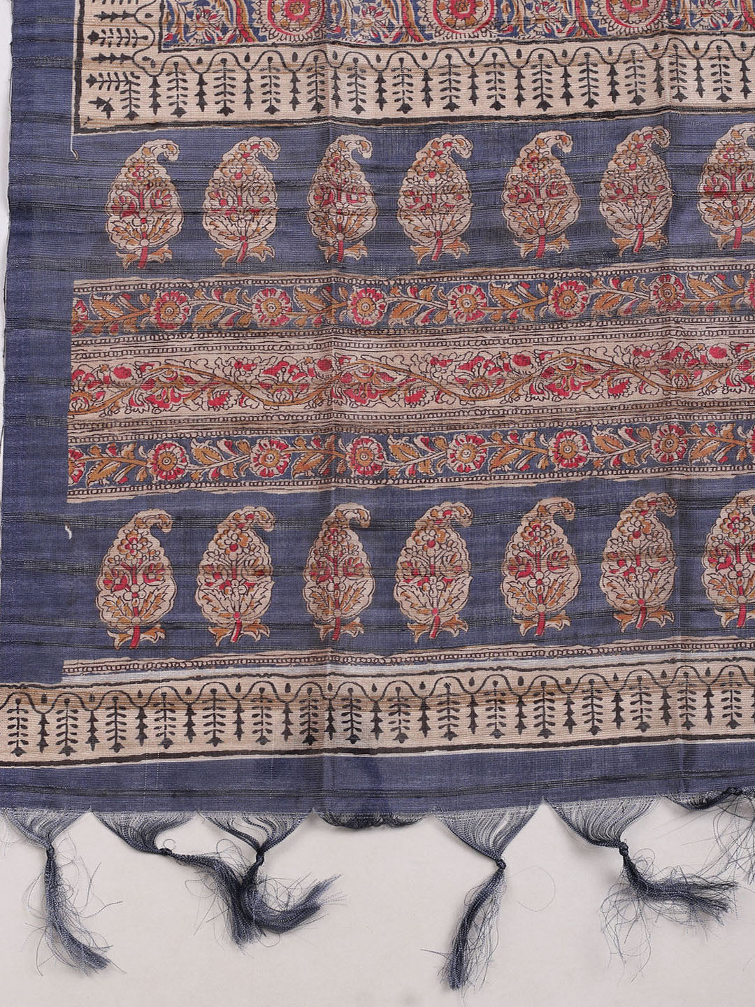Embroidered Art Silk Unstitched Suit With Dupatta