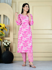 Printed Cotton Blend Kurta With Pants