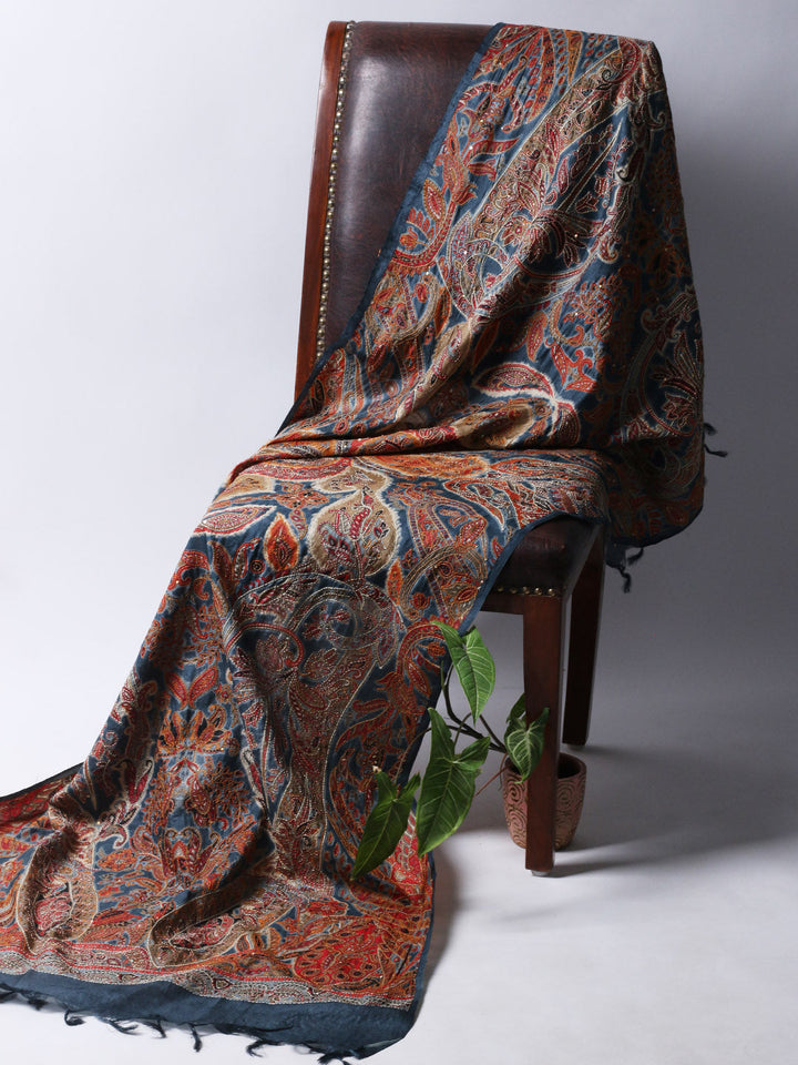 Printed Tussar Unstitched Kurta With Pant &amp; Dupatta