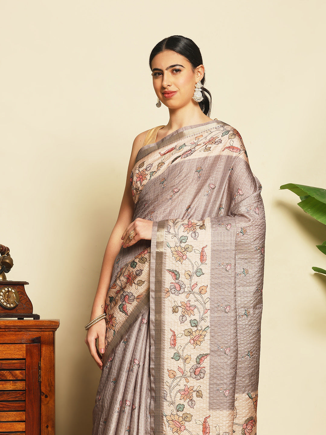 Floral Printed Tussar Saree