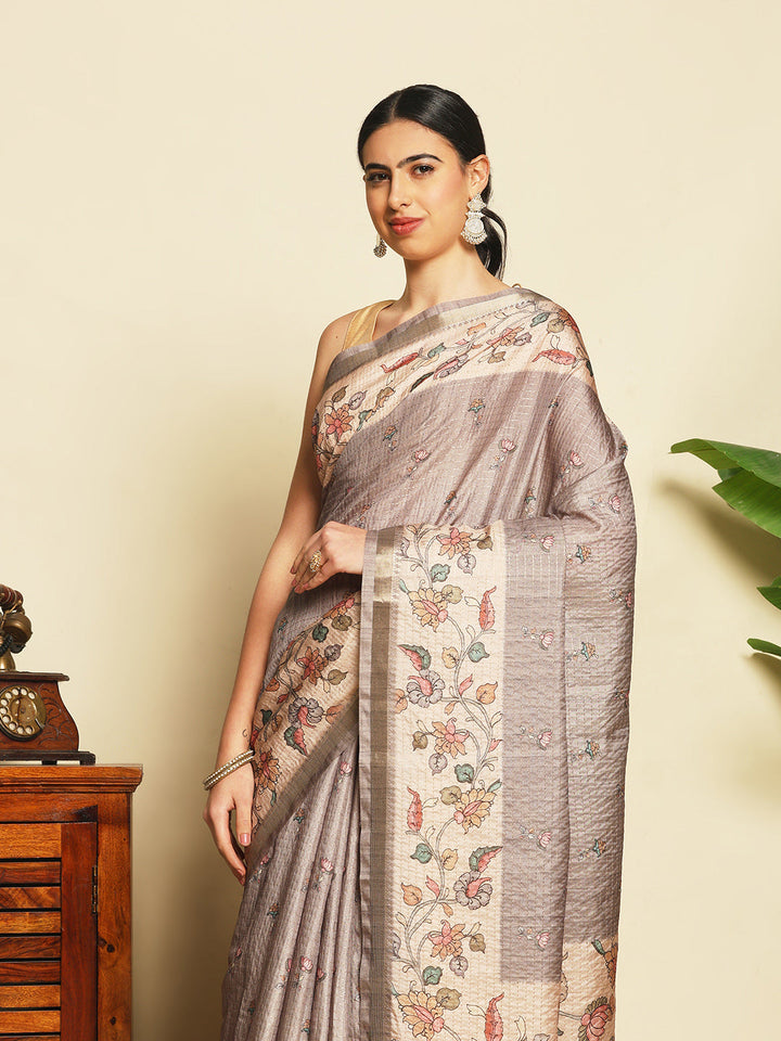 Floral Printed Tussar Saree