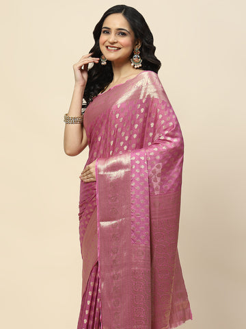 Zari Border Booti Woven Crepe Saree