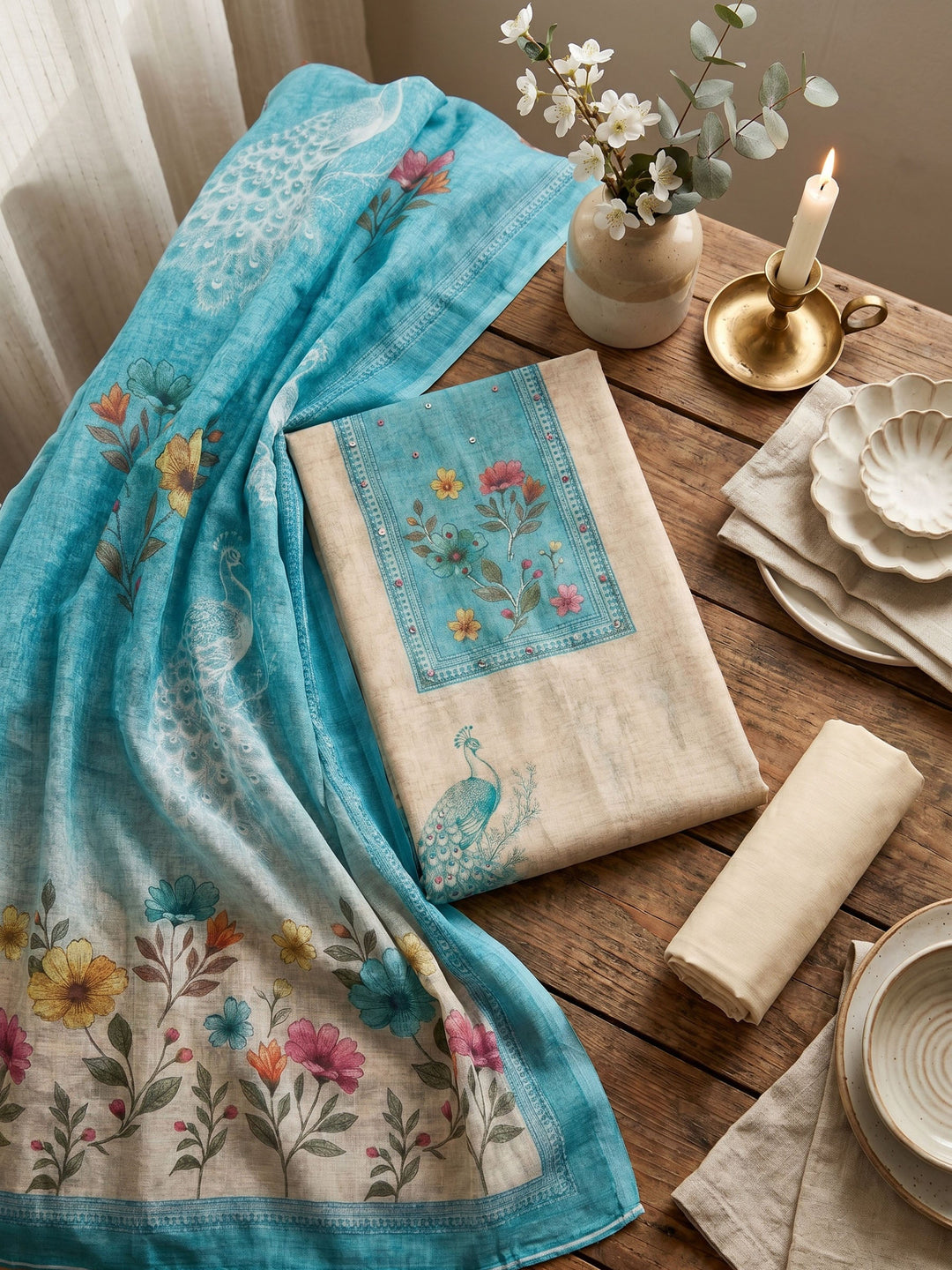 Printed Linen Unstitched Suit With Dupatta