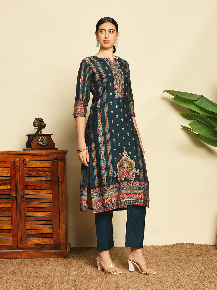 Printed Cotton Blend Kurta With Pants &amp; Dupatta