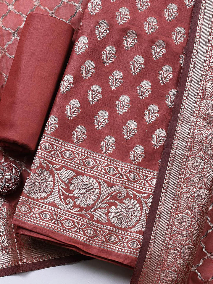 Banarasi Chanderi Unstitched Suit With Pant &amp; Dupatta