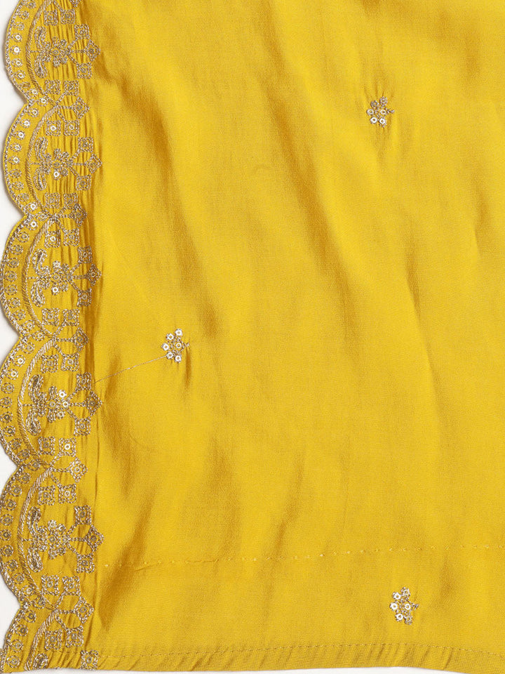Neck Embroidered Chanderi Unstitched Suit With Dupatta