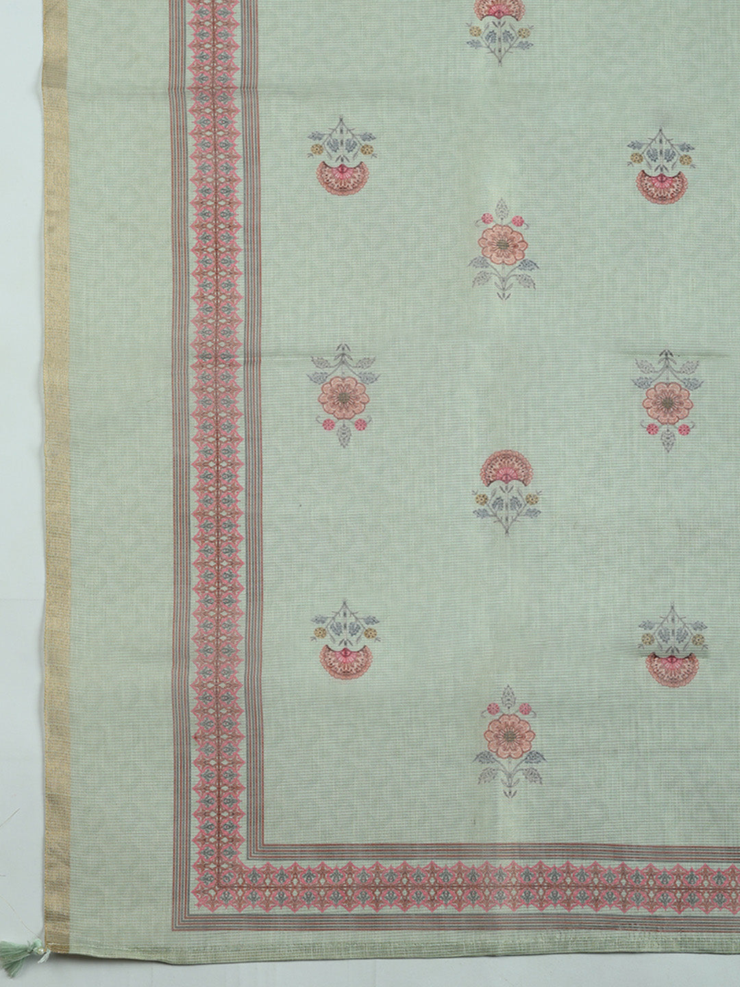 Printed Linen Blend Unstitched Suit With Pant &amp; Dupatta