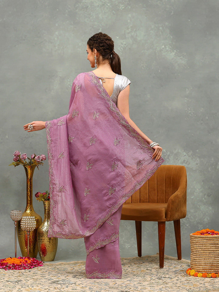 Thread Embroidered Chiffon Saree