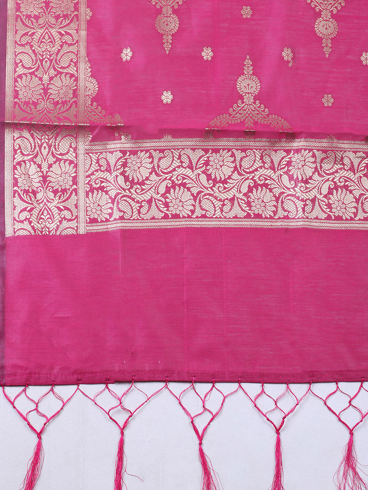 Woven Design Chanderi Unstitched Suit With Pant &amp; Dupatta
