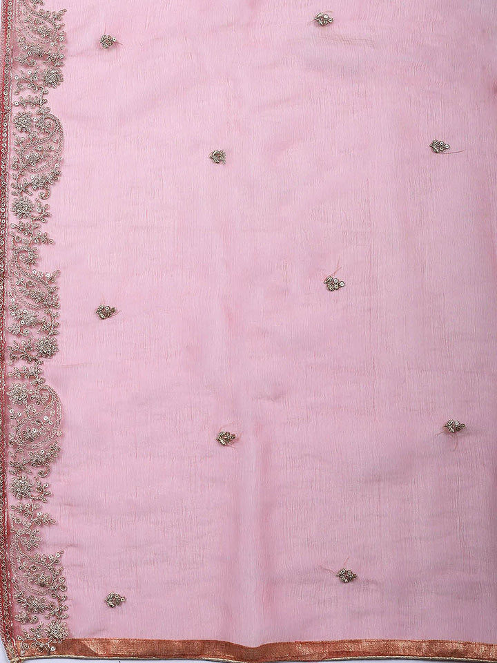 Embroidered Tissue Unstitched Suit With Pant &amp; Dupatta