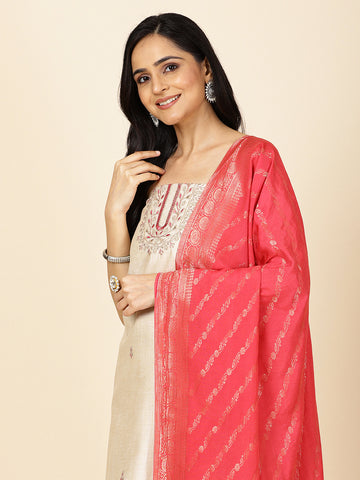 Neck Embroidered Chanderi Unstitched Suit With Dupatta