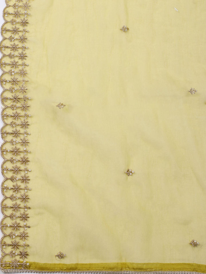 Neck Embroidered Chanderi Unstitched Suit With Dupatta