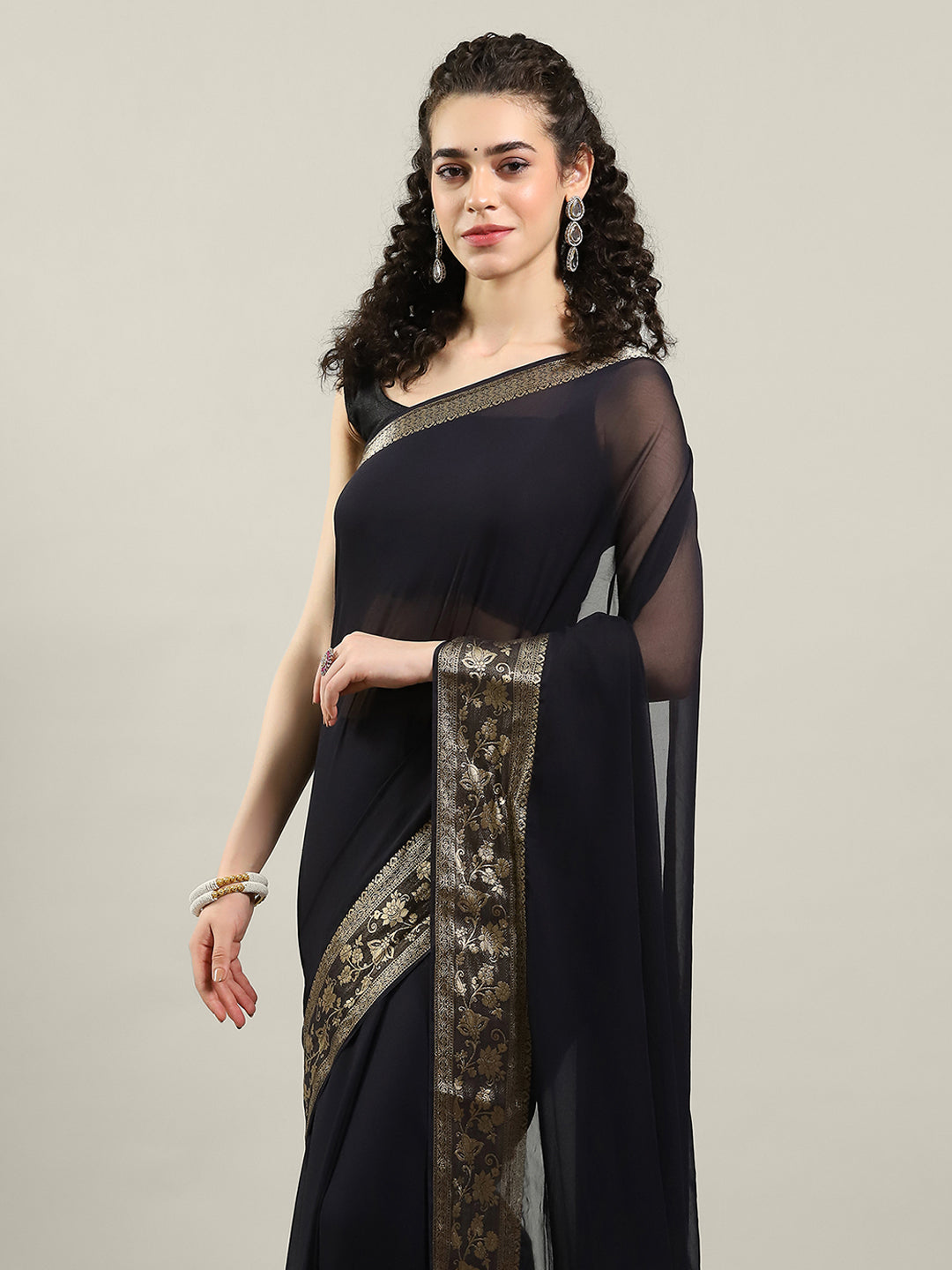 Zari Border Chiffon Woven Saree