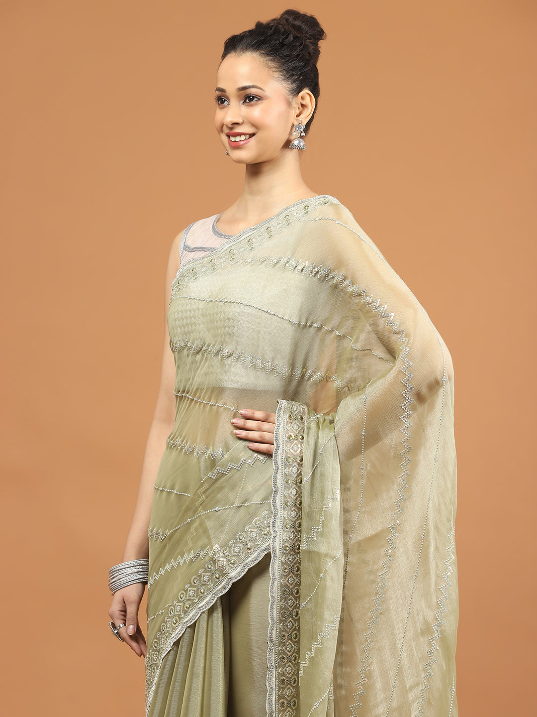 Stone Work Art Chiffon Saree
