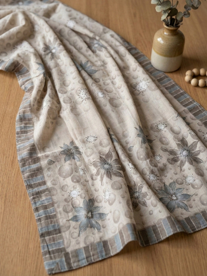 Printed Cotton Blend Unstitched Suit With Pant &amp; Dupatta