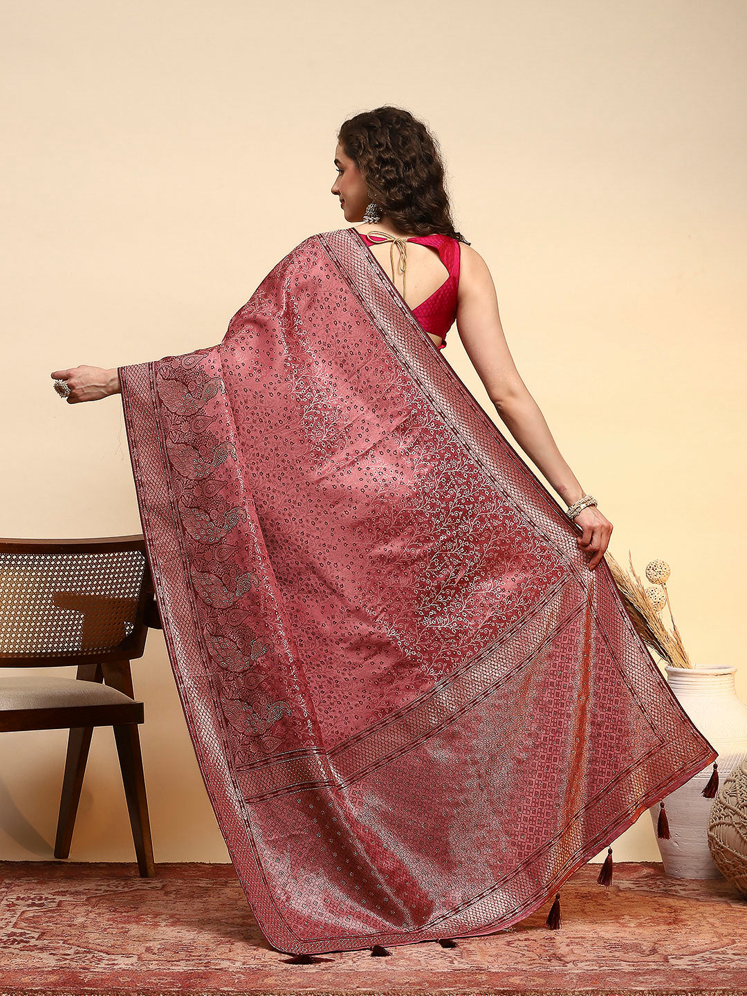 Embroidered Satin Saree