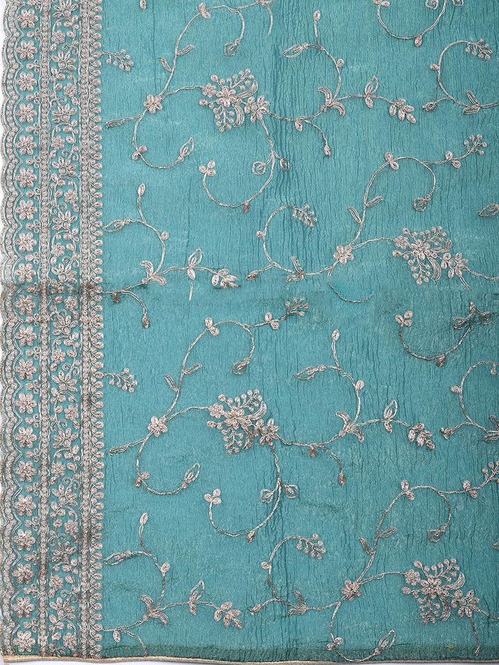 Embroidered Tissue Unstitched Suit With Pant &amp; Dupatta