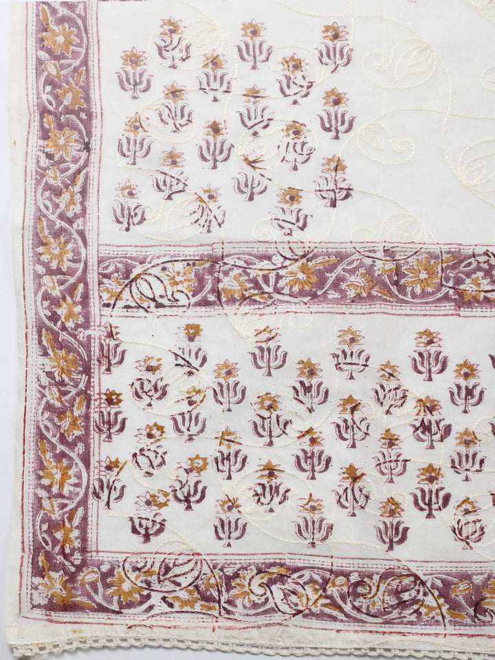 Printed Cotton Blend Unstitched Suit With Pant &amp; Dupatta