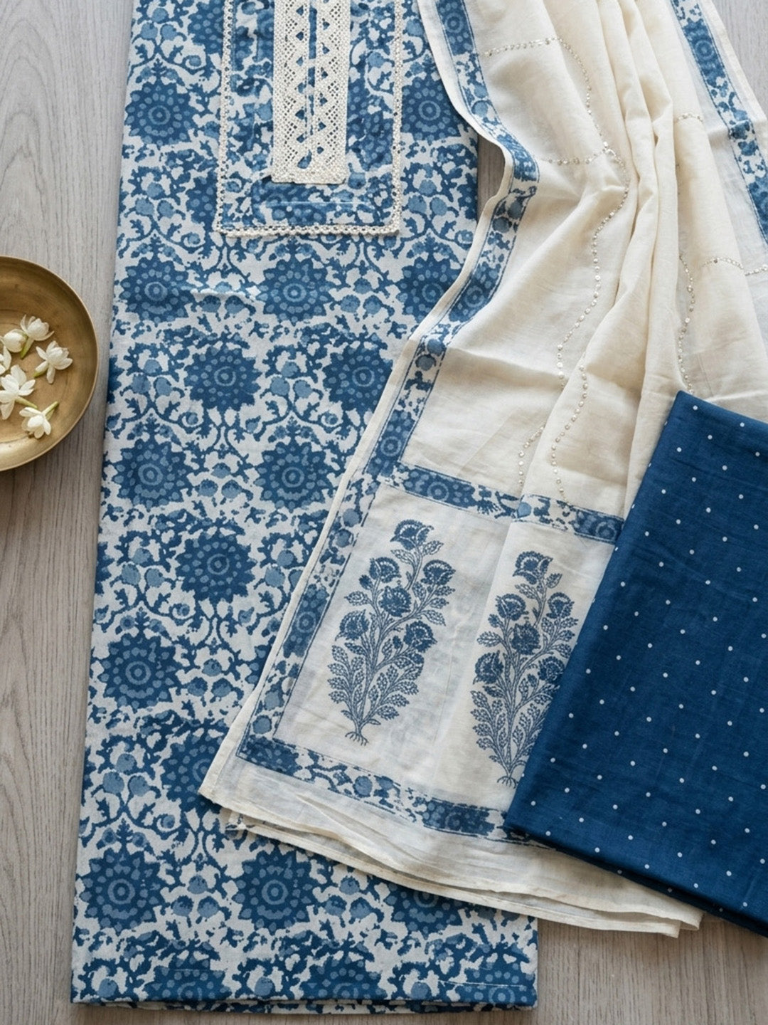 Embroidered Cotton Blend Unstitched Suit With Pant &amp; Dupatta