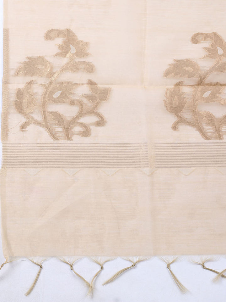 Printed Chanderi Unstitched Suit With Pant &amp; Dupatta
