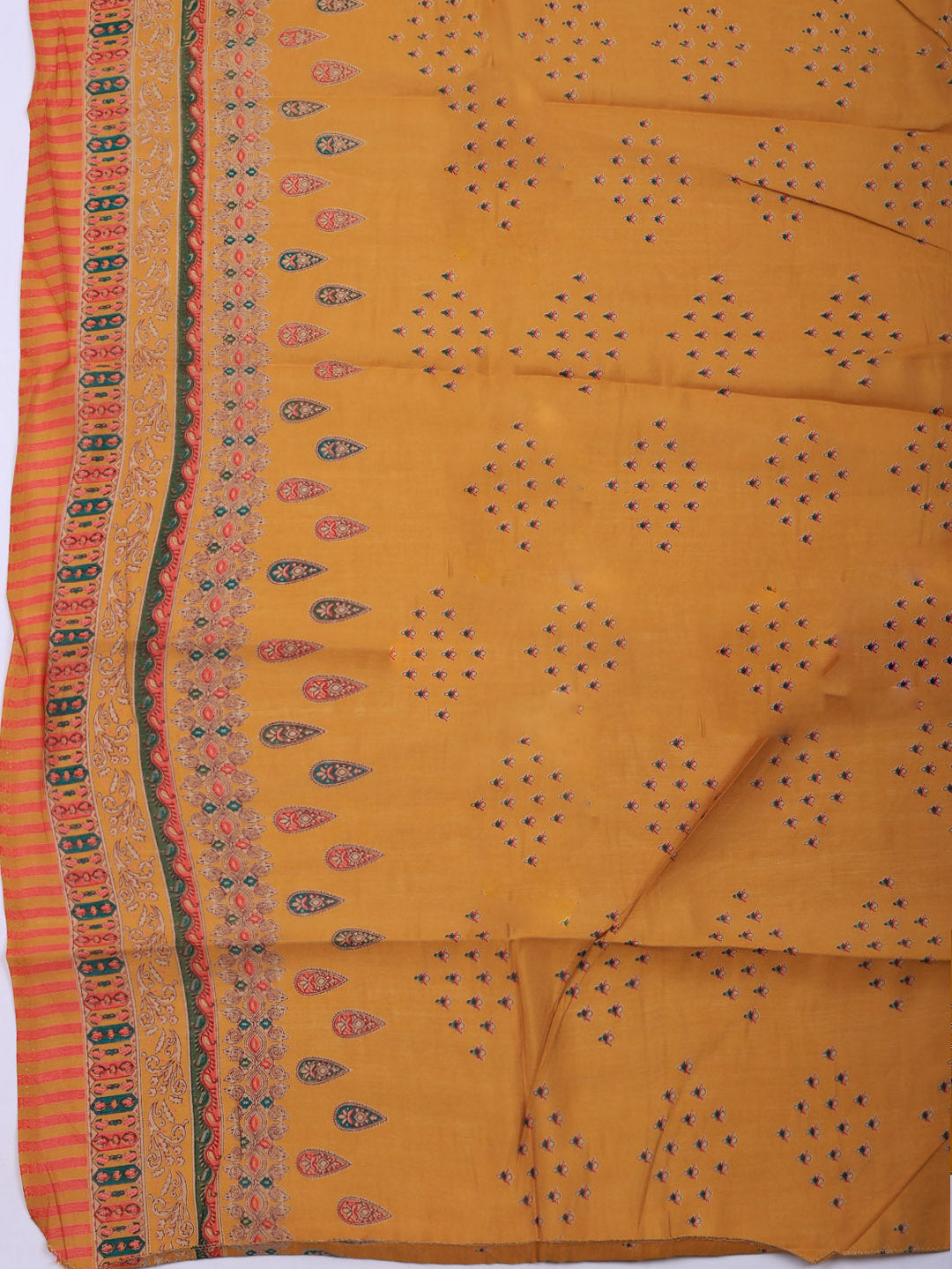 Printed Cotton Blend Unstitched Suit With Pant &amp; Dupatta