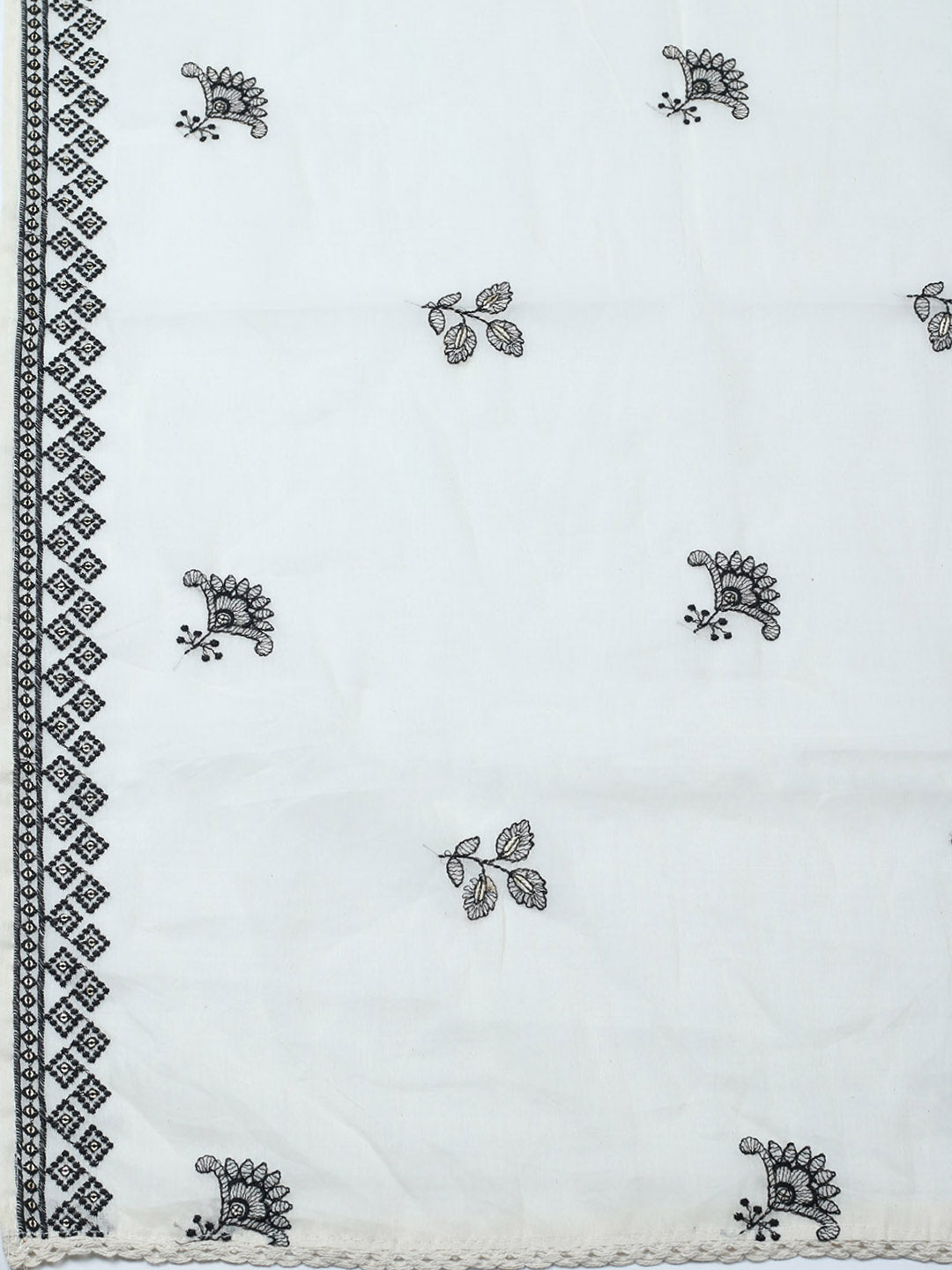 Embroidered Cotton Blend Unstitched Suit With Pant &amp; Dupatta