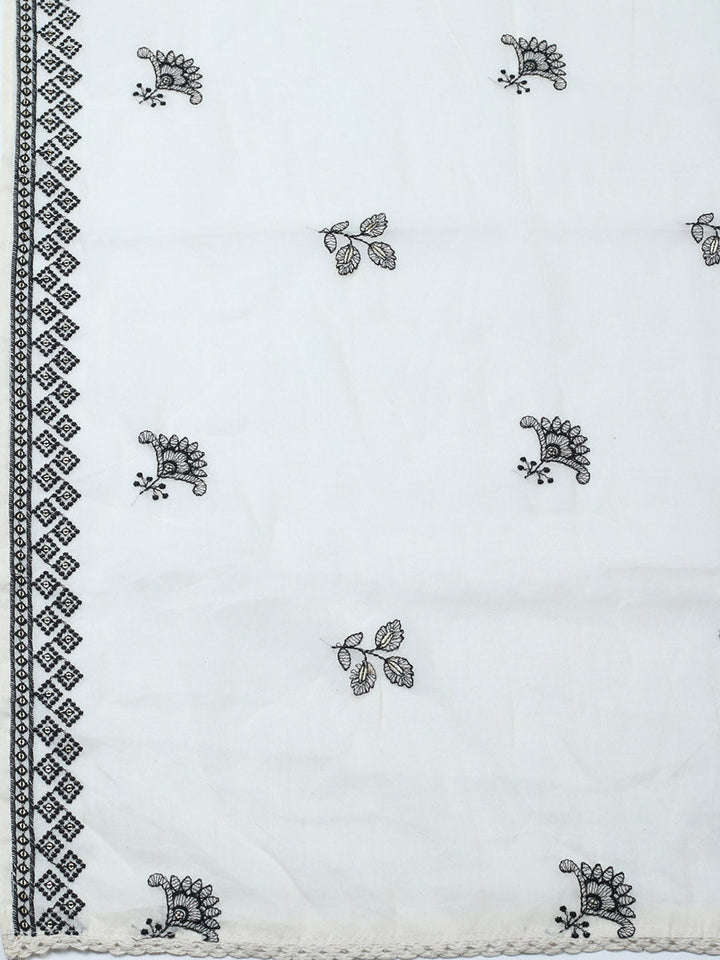 Embroidered Cotton Blend Unstitched Suit With Pant &amp; Dupatta