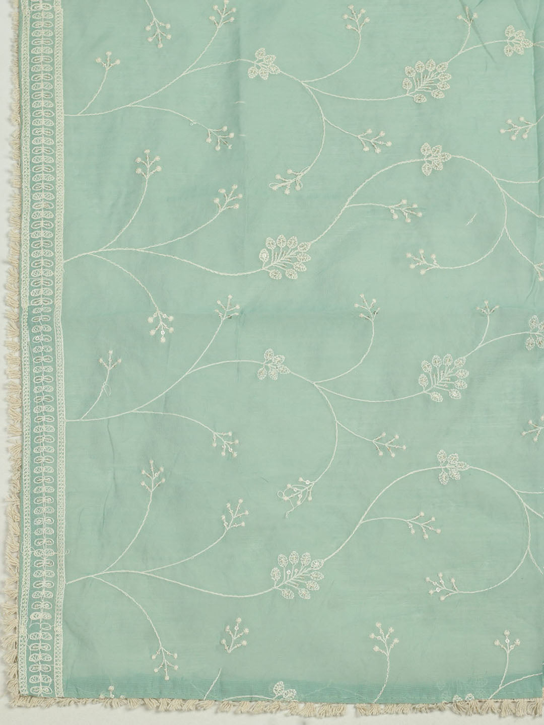 Embroidered Chanderi Unstitched Suit With Pant &amp; Dupatta