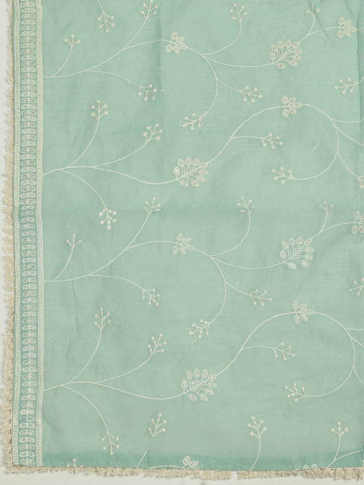 Embroidered Chanderi Unstitched Suit With Pant &amp; Dupatta
