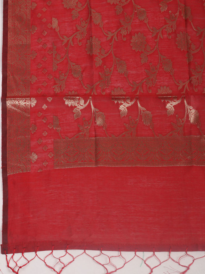 Woven Design Chanderi Unstitched Suit With Pant &amp; Dupatta