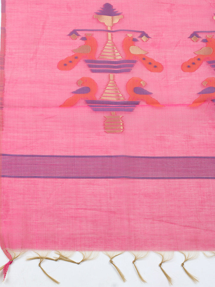 Printed Chanderi Unstitched Suit With Pant &amp; Dupatta