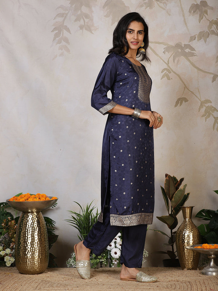 Banarasi Weave Art Silk Kurta With Pants &amp; Dupatta
