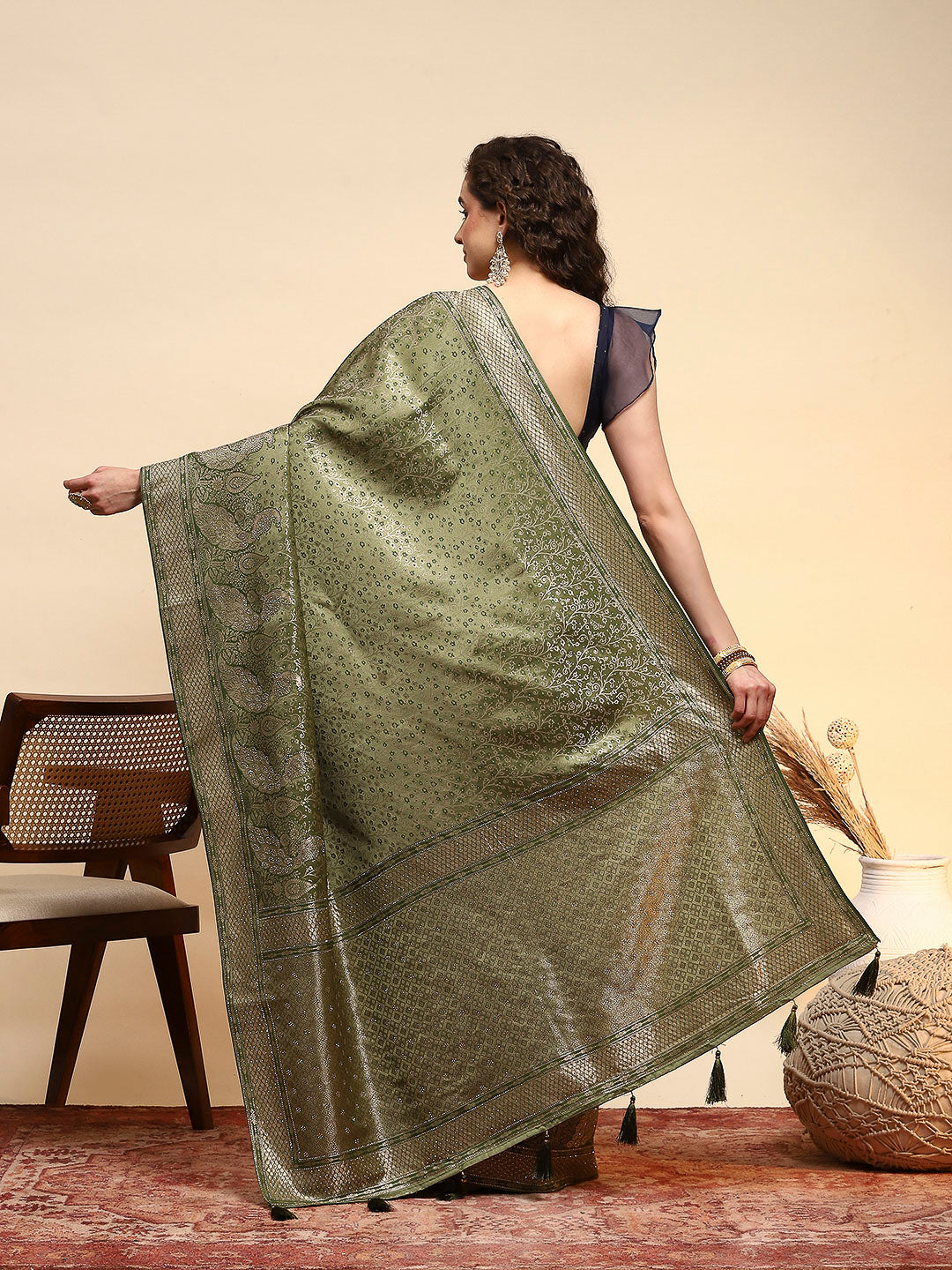 Embroidered Satin Saree
