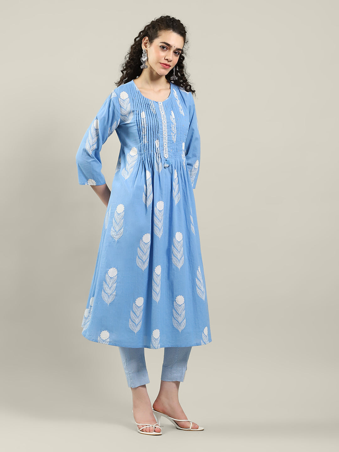 Printed Cotton Blend Kurta With Pants & Dupatta