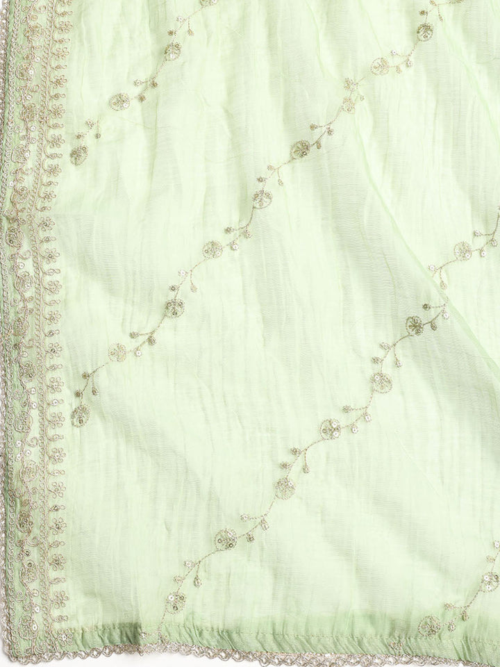 Neck Embroidered Chanderi Unstitched Suit With Dupatta