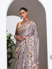 Floral Printed Tussar Silk Saree