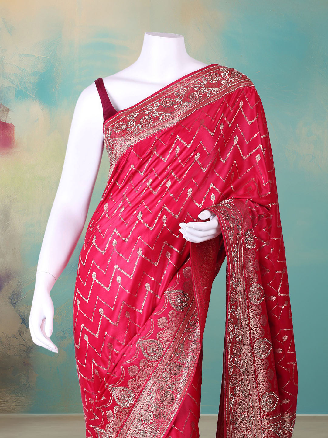 Woven Design &amp; Embellished Border Satin Saree