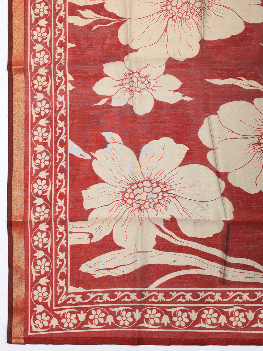 Printed Chanderi Unstitched Suit With Pant &amp; Dupatta