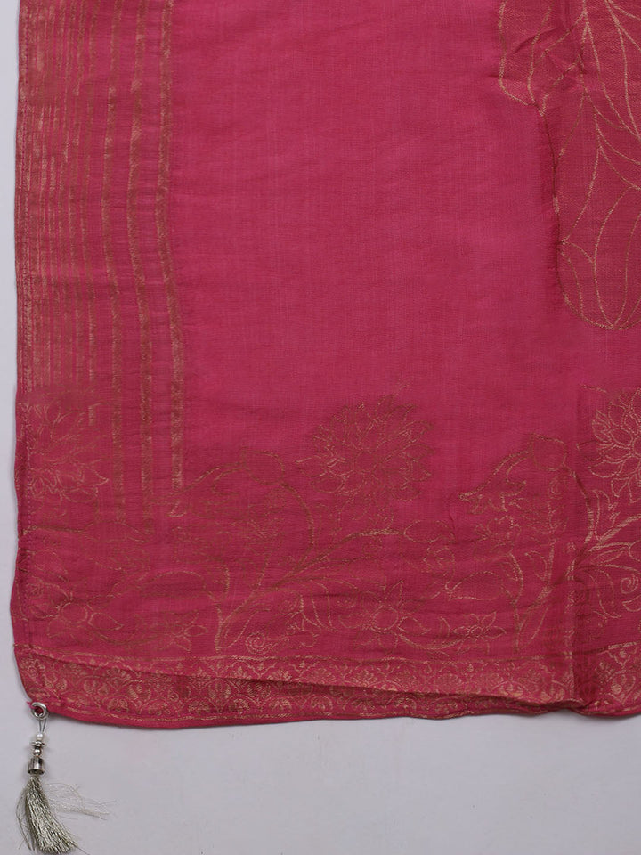 Gota Work Chanderi Unstitched Suit With Dupatta